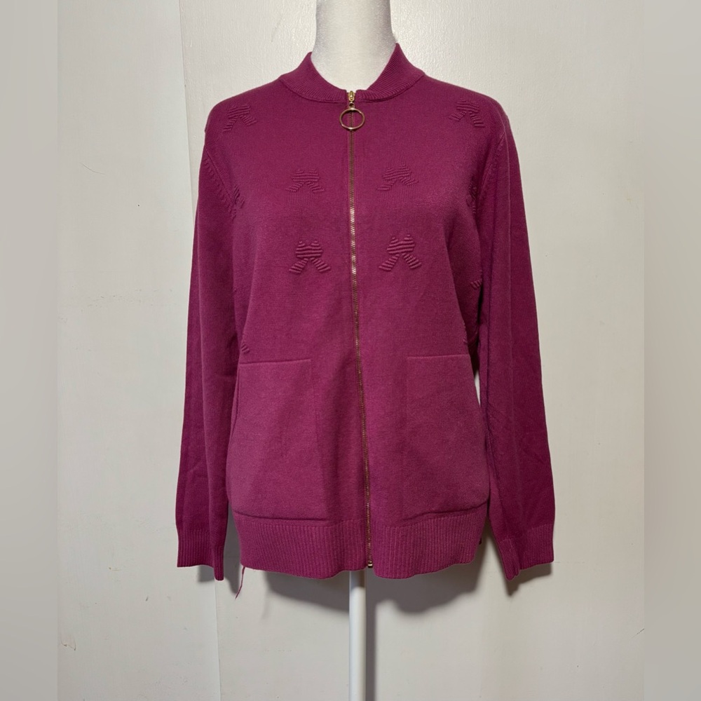 T-C Fashion.Magenta burgundy Zip-Up cardigan. Size XL